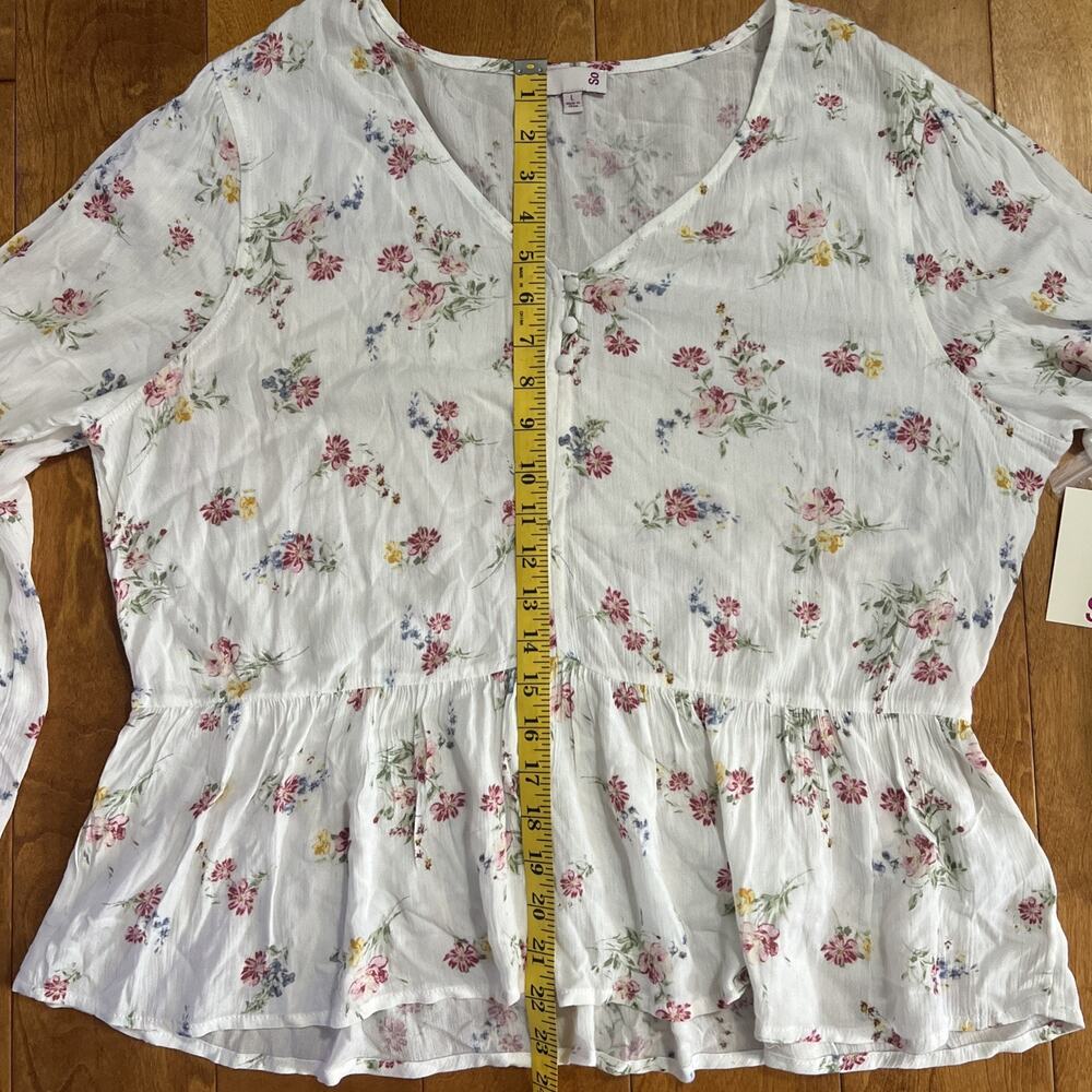 So Floral Bohemian Long Sleeve Top Size L Ivory Fairy Indie Romantic Ethereal - Picture 7 of 12